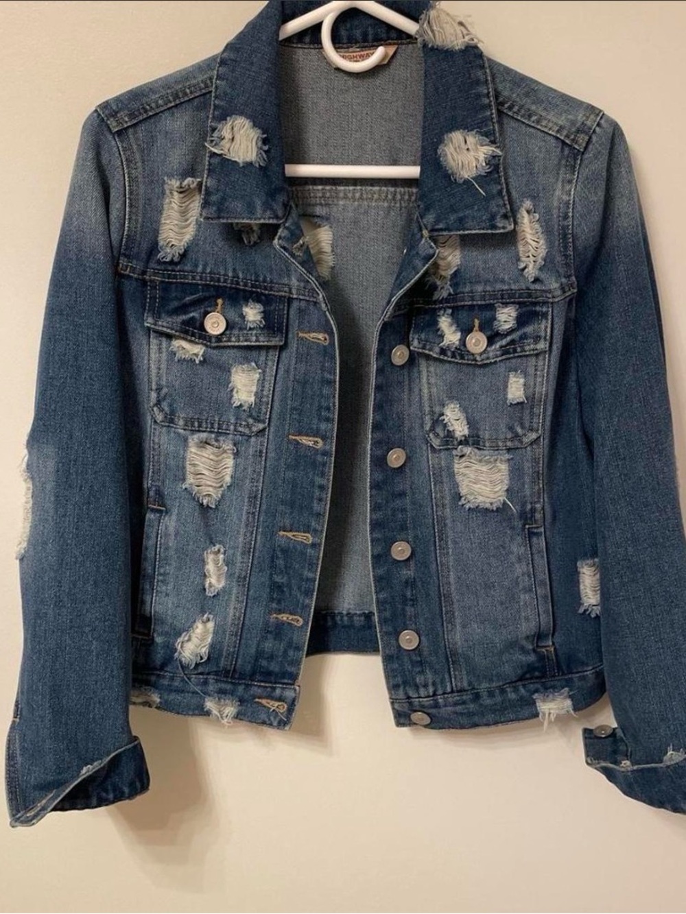 Highway Jeans Distressed Dark Blue Denim Jacket